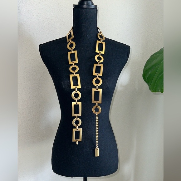 ESCADA Women’s Abstract Shapes Belt Gilded Gold Tone Vintage Square Circle Belt - Picture 10 of 16